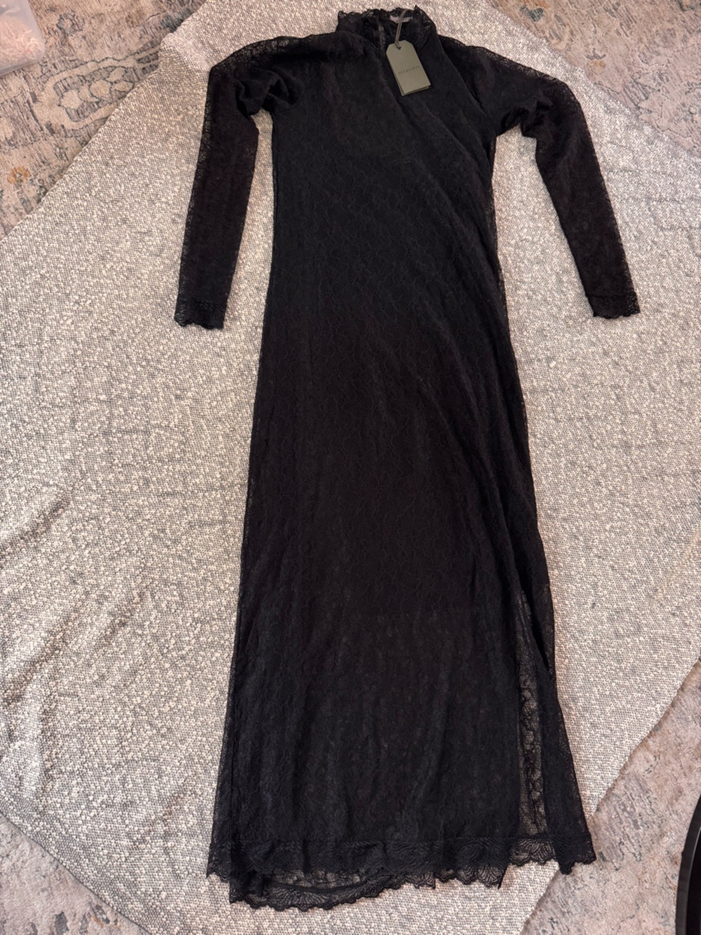 All Saints Black Lace Maxi Dress with Long Sleeves Size 2 BNWT - Picture 6 of 11
